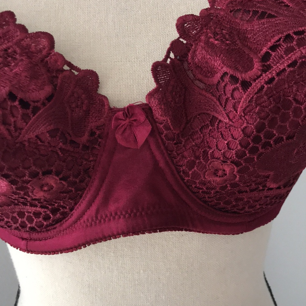 ❤️3X20 RENE ROFE Women Lace Embroidered Underwire Unlined Burgundy Bra |… - Picture 4 of 13